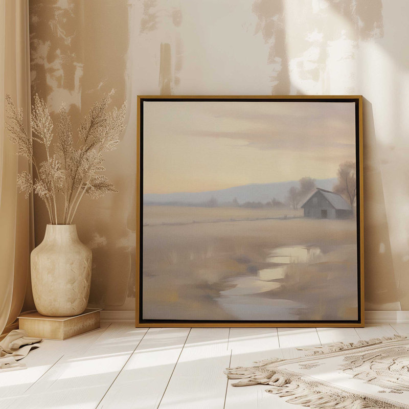 «Dawn on the Farm», reproduction sur toile, Cadre noir, H 12,75 po x l 12,75 po x P 1,75 po