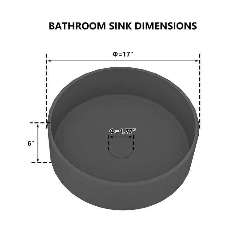 CASAINC Maple 17'' Concrete Circular Bathroom Sink, Black Earth