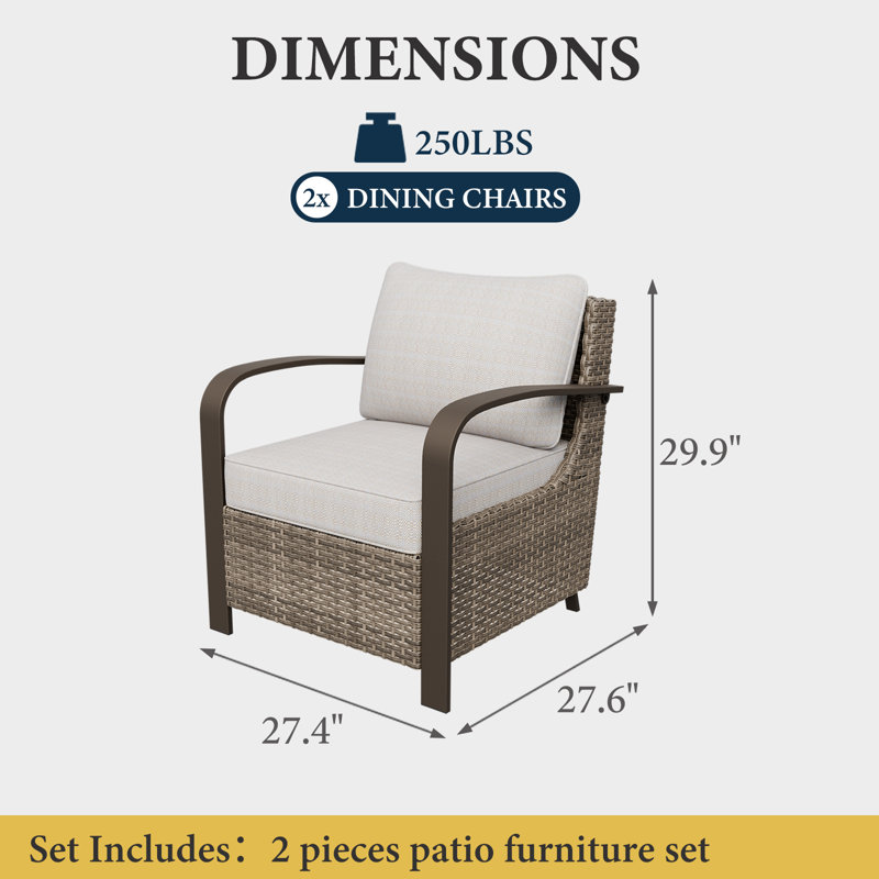 Chaise de patio en osier avec coussins (ensemble de 2), Beige