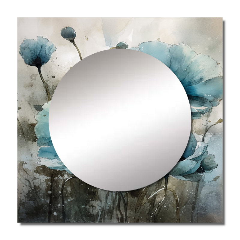 Kinnsley - Grand miroir carré à motif de coquelicots, 23 po x 23 po