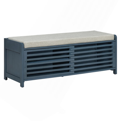 Shoe Bench with Storage and Cushion, Distressed Shutter Storage Bench with Retro Charm for Living Room, Entryway