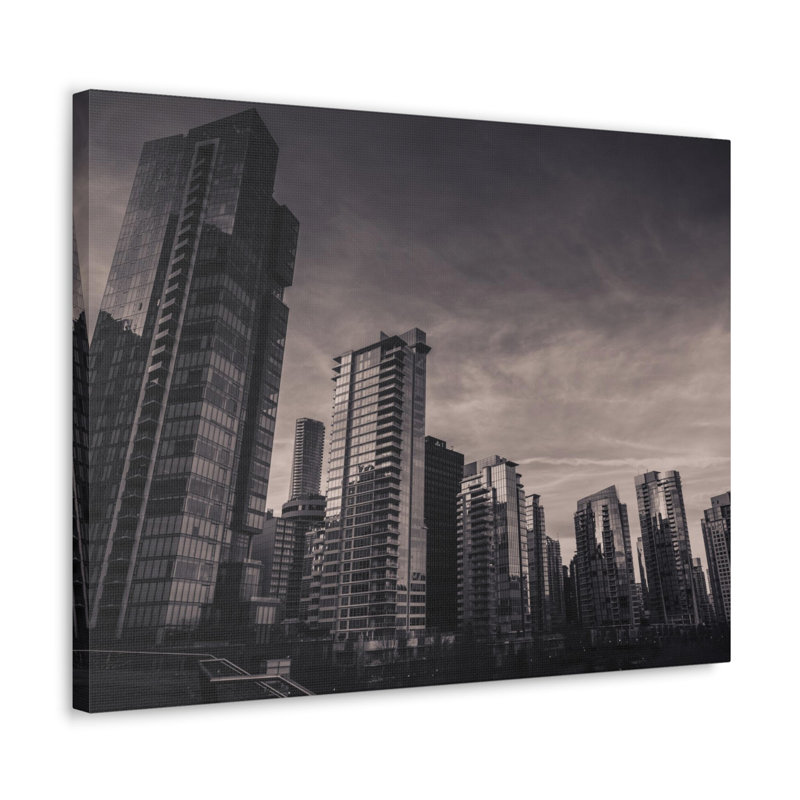 Toile de Vancouver en noir et blanc sur toile de paysage urbain époustouflant, H 16 po x l 20 po