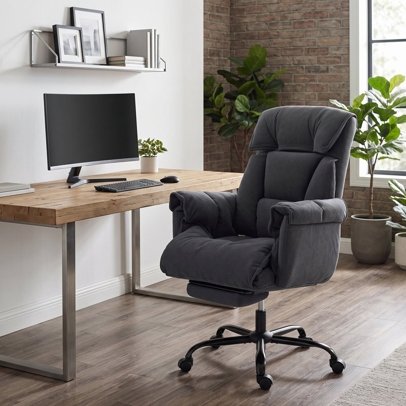 Fauteuil de bureau inclinable à haut dossier avec repose-pieds, Gris foncé
