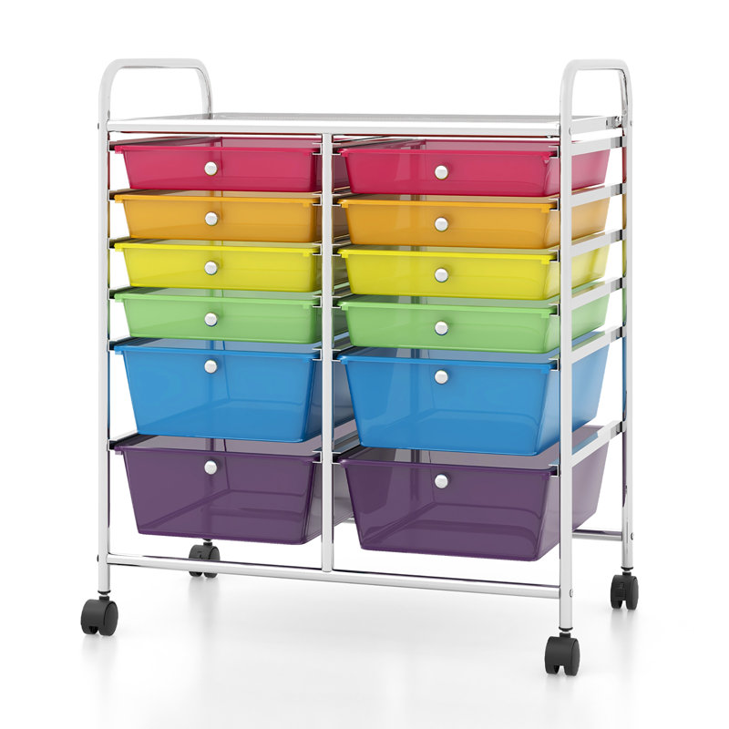 Office Rolling Cart 12 Storage Drawer Studio Organizer Bins Scrapbook Paper Colorful, Multicolor