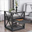 Ensemble de 2 tables de bout modernes avec tiroir - table de chevet pour chambre à coucher et salon, panneau de fibres à densité moyenne en bois rustique et plateau en verre trempé, table d'appoint de style industriel