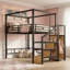 Lit mezzanine en métal avec escalier de rangement et garde-robe-126958643