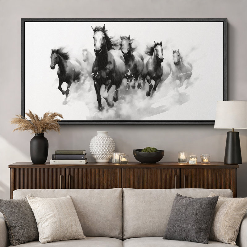 Chevaux qui courent, H 30 po x l 60 po, Noir, noir, noir, noir