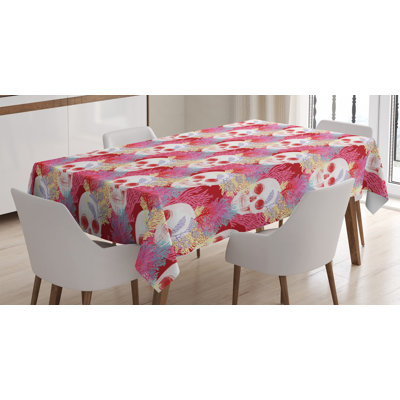 Double Exposure Graphic Mexican Skull Bones and Exotic Creepy Dead Icon Tablecloth