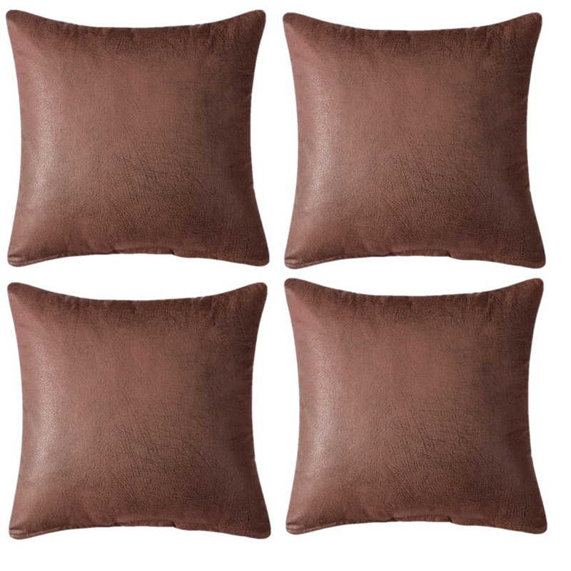 Faux Leather Reversible Pillow Cover, Brown, 18" x 18"