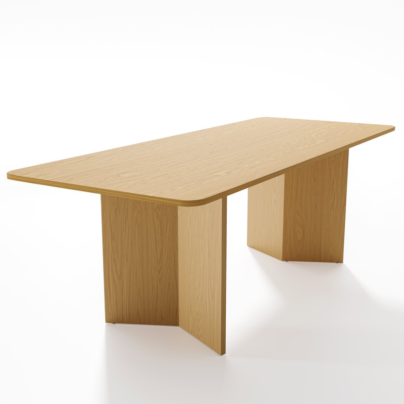 Ensemble table et chaises de salle à manger rectangulaires en bois de 200 cm (79 po) avec pieds doubles et chaises rembourrées, pour 4 à 6 personnes.