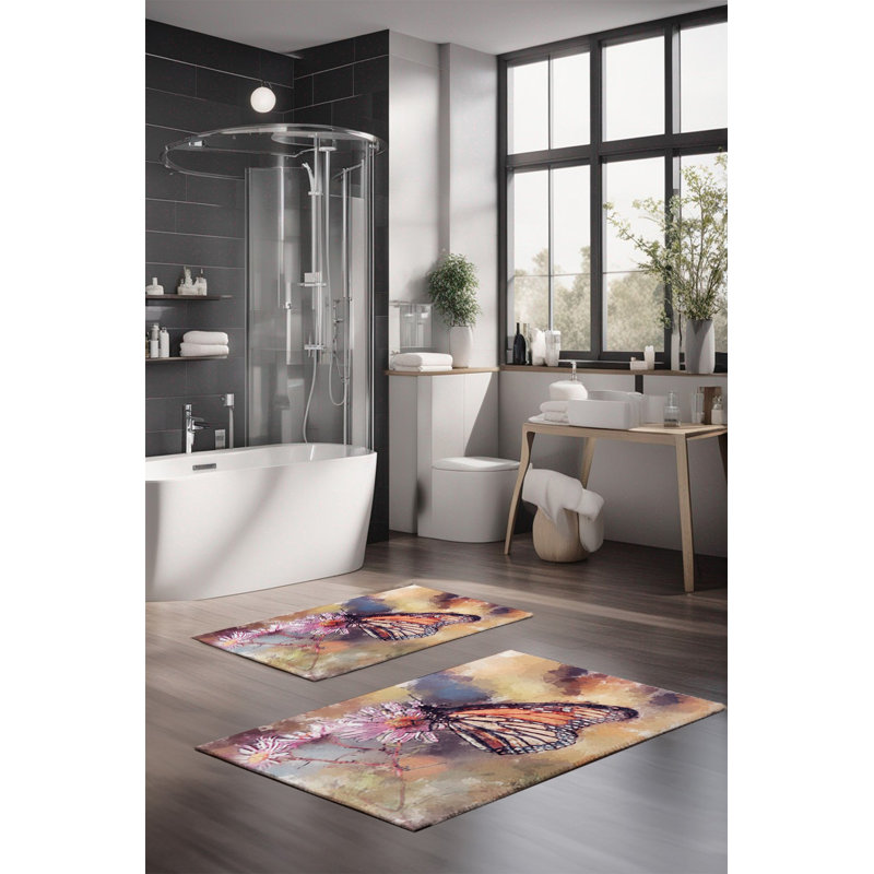 Ensemble de tapis de bain de luxe Eakly (2 pièces), 100% polyester, 16,0 x 23,6 pouces et 23,6 x 39,4 pouces | Conception antibactérienne antidérapante, hauteur de poils de 0,3 po | Lavable à la machine, durable et facile à nettoyer | Idéal pour la 