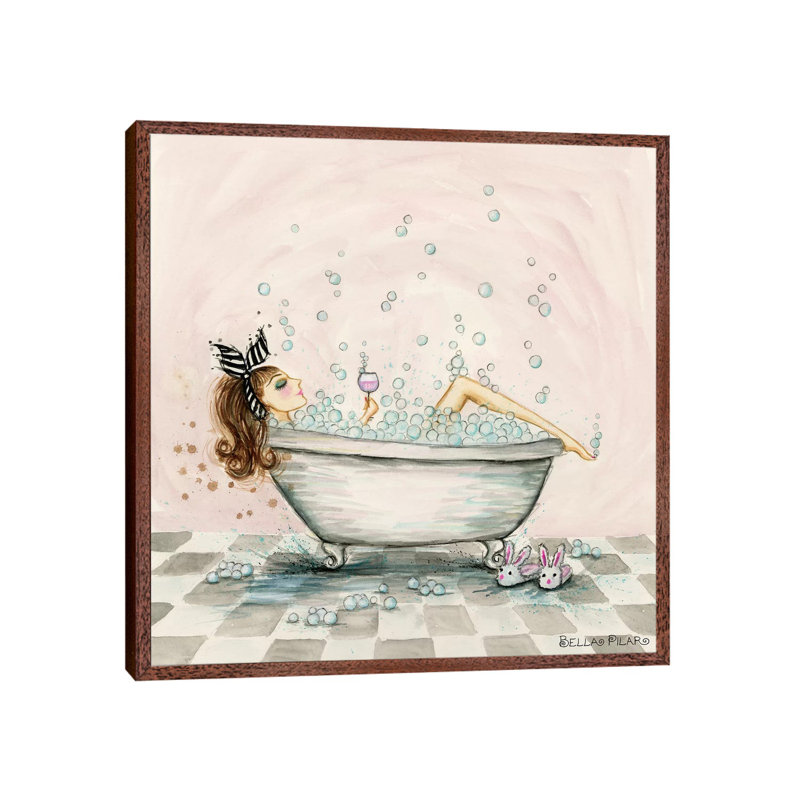 Pamper Yourself Bubble Bath by Bella Pilar - Painting on Canvas, Classic Brown Wood Framed Canvas, 93.98 cm H x 93.98 cm W
