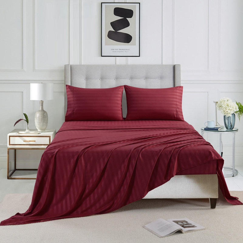 3/4 Pcs Luxury Striped Bed Sheets Set, Twin Sheet Set with 1 Pillowcase, Red
