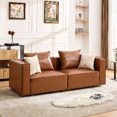 Canapé surdimensionné 84,25 po en cuir avec coussins réversibles 84,25 po