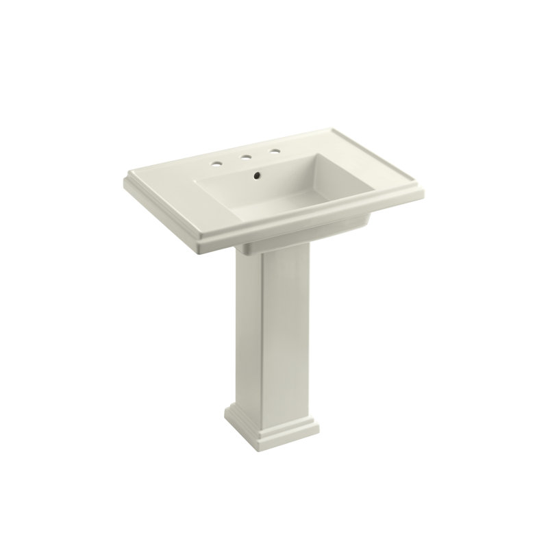 Tresham Fireclay Pedestal Bathroom Sink, Dune, 4" Centers, 34.625" H x 19.5" W x 30" L