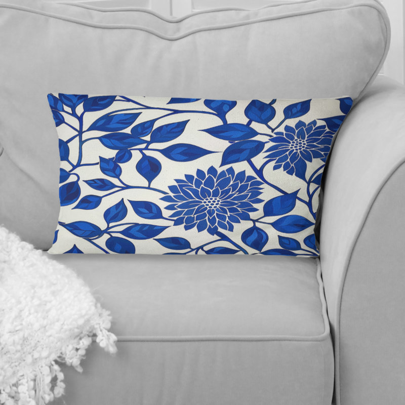Cobalt bleu floral transitionnel II - Coussin lombaire transitionnel