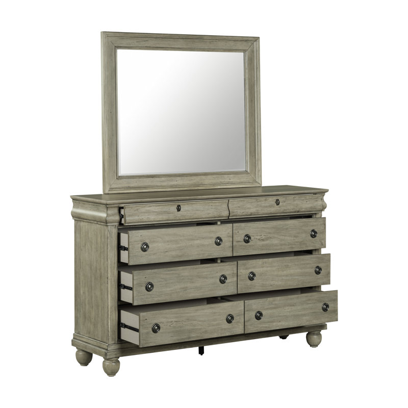 Ensemble de chambre avec lit-bateau, commode et miroir Lenny, Très grand, Tanné