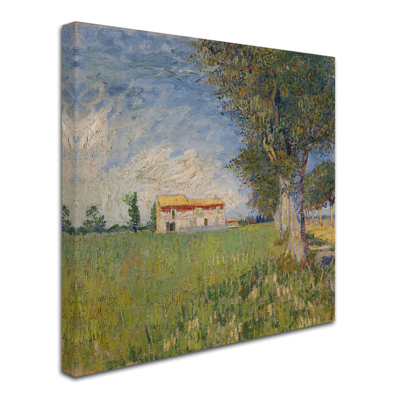 «Farmhouse In A Wheat Field» par Vincent Van Gogh - reproduction d'art sur toile tendue, H 14 po x l 14 po