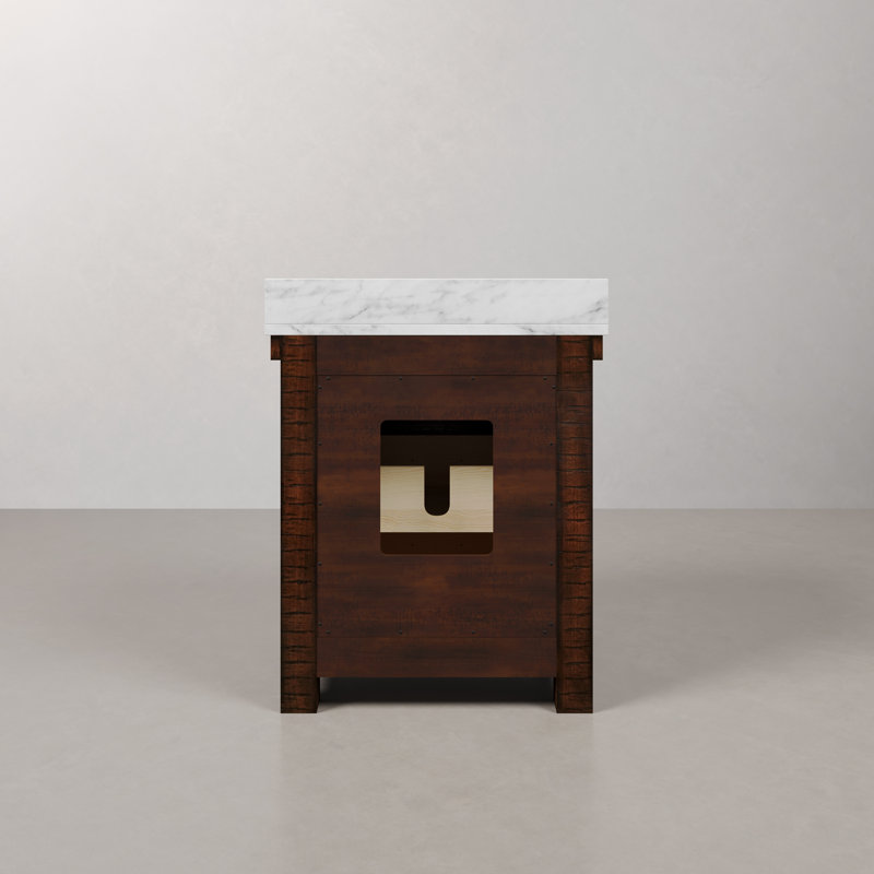 Aberdeen 30 In. Single Sink Blue Limestone Countertop Vanity In Rustic Sienna With Hook Faucet, Carrara White