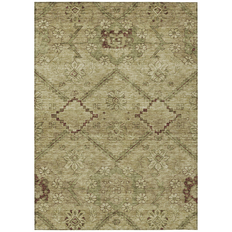 Tapis extérieur lavable floral beige et artichaut 5 pi x 8 pi