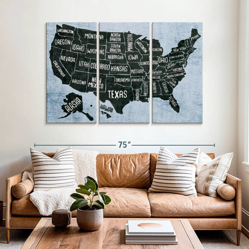 Keiri BW States USA Map, 42" H x 65" W