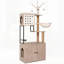 Arbre à chat avec bac à litière - maisonnette pour chat moderne avec poteaux à griffer, bol d'alimentation et bâtons de pompons amovibles