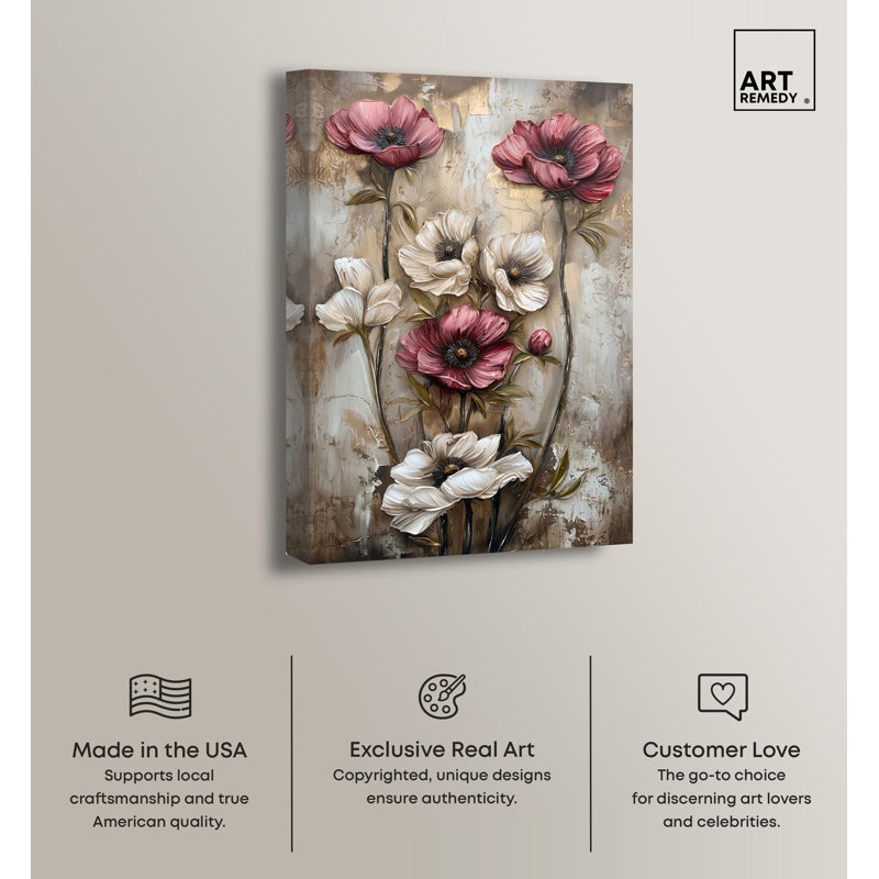 Vintage Floral Wrapped Canvas Art in Fading Colors, 15" x 10"