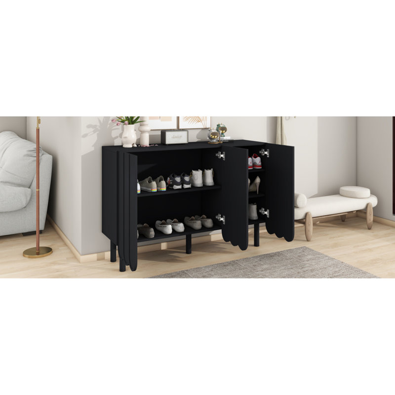 Armoire à chaussures crème de style minimaliste avec 5 pieds en bois massif, buffet et grande armoire de rangement, Noir