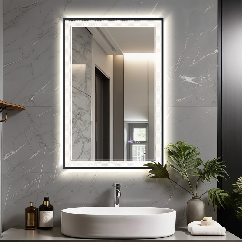 Miroir de salle de bain à DEL 3 couleurs à intensité variable, 36 po x 24 po