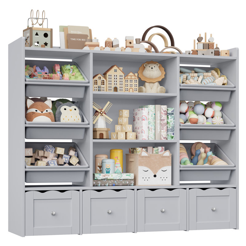 Organisateur multifonctionnel pour enfants: l 55 po x H 48 po: bibliothèque de jouets à 4 tiroirs et bibliothèque avec 6 bacs amovibles