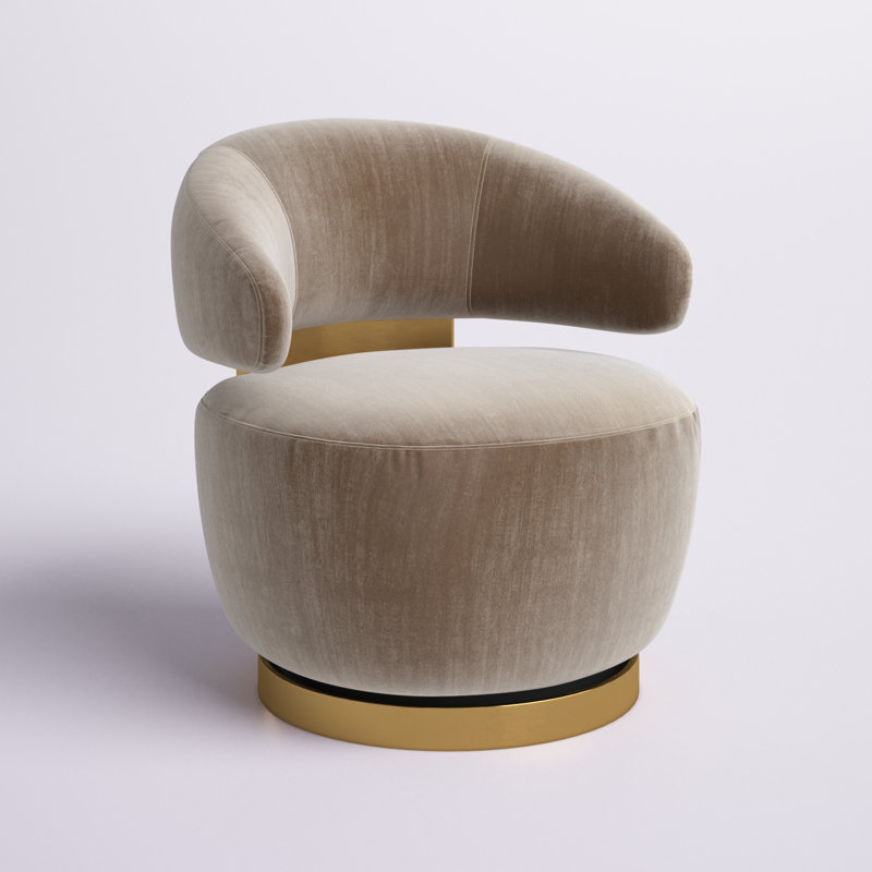Upholstered Swivel Barrel Chair, Champagne Faux Fur
