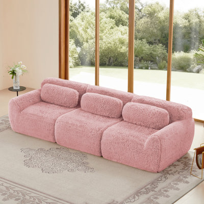 Tissu moelleux moelleux et moelleux de 114 po, canapé modulaire modulaire, conception ergonomique avec repose-pieds et coussins décoratifs, raccordement à boucle à compression complète pour bureau, cinéma maison, rose