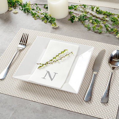Restaurantware Paper Napkins Pack of 2000 Silver Letter N Linen-Feel Disposable Guest Towels 15.75 x 7.87 Inches, Elegant Airlaid Silver Printed Design White Napkins with Monogram for Events