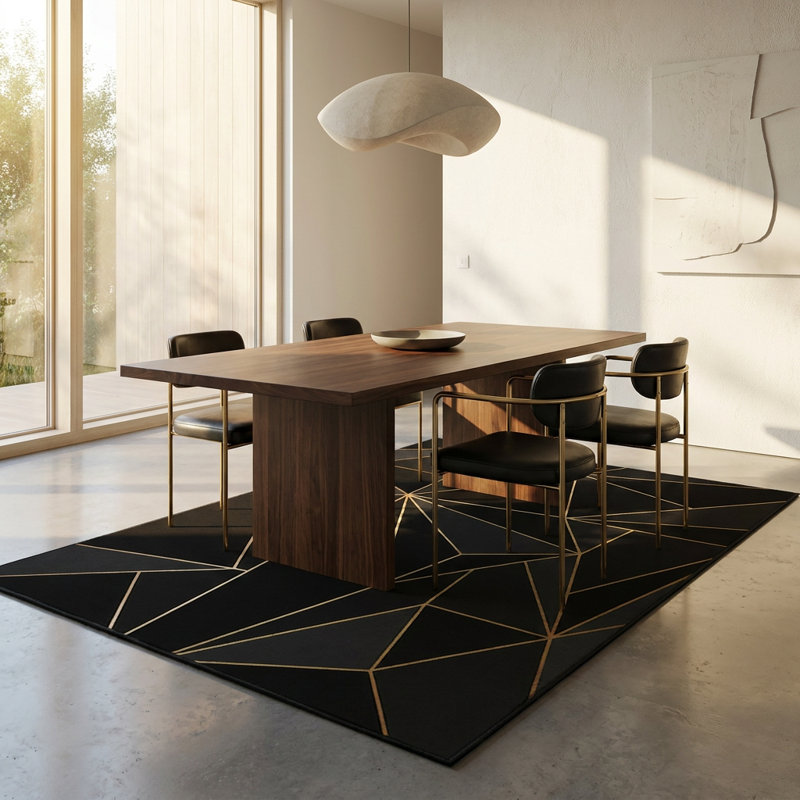 Tapis géométrique moderne noir et or