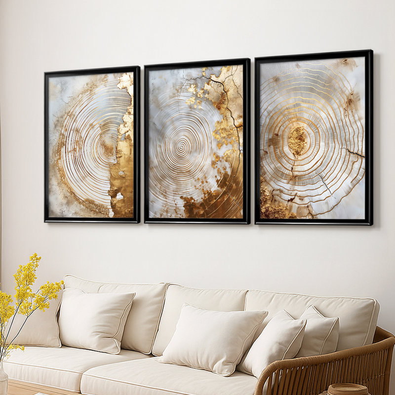 ABSTRACT Series CLxxxi - Toile tendue avec châssis sur mesure - 3 pièces, H 21 po x l 30 po, Noir