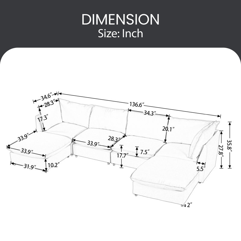 Canapé modulaire Ruthmae, Mélange de polyester gris