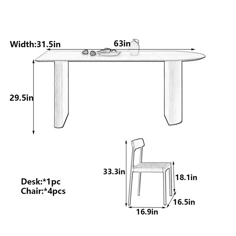 Table de salle à manger Modern, 5 pièces: table, 4 chaises, H 29,5 po x l 63 po x P 31,5 po