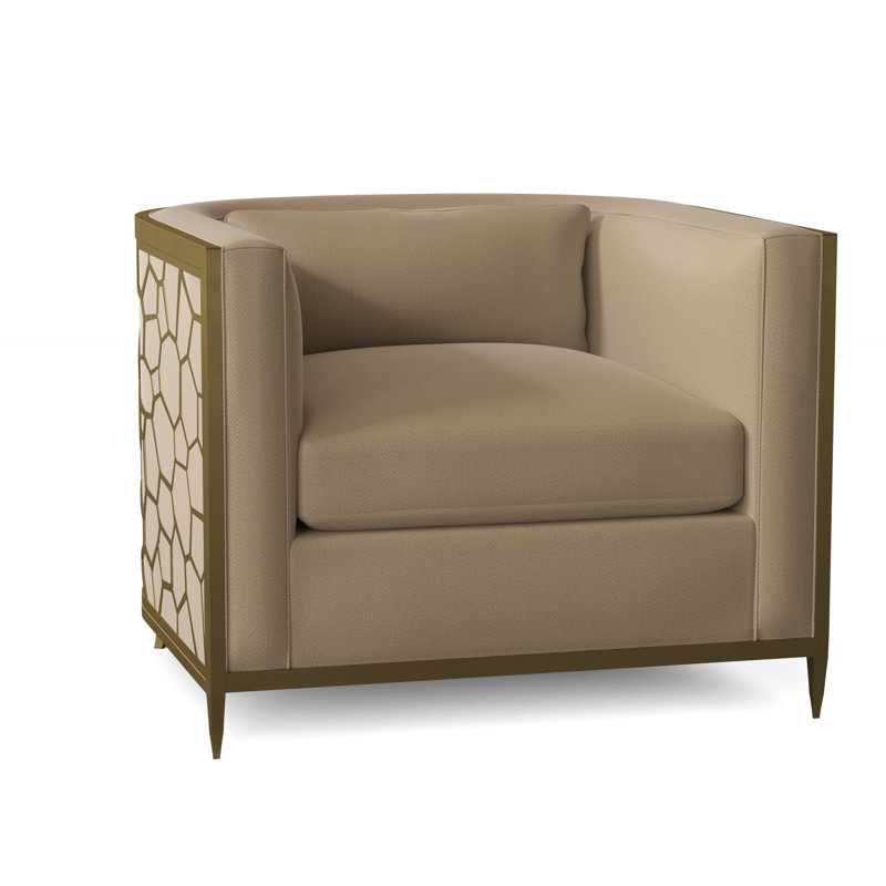 Caracole Upholstery Barrel Chair, Off-white Linen, Gold