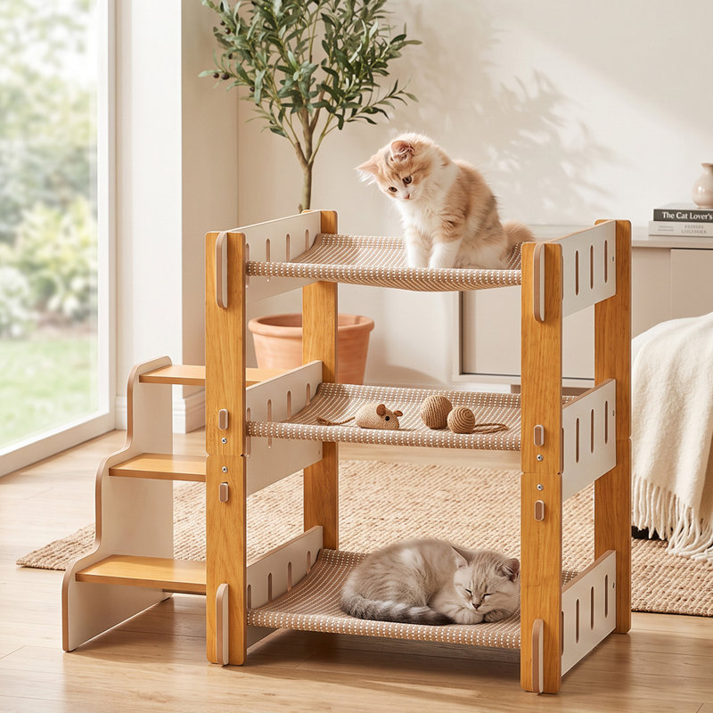 Structure d'escalade pour chat à 3 niveaux, 63 po pour chats d'intérieur, grand lit pour chat robuste