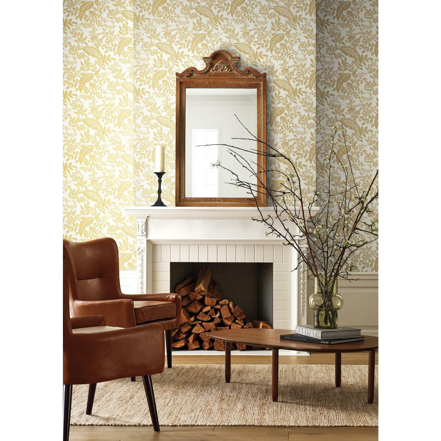Canopy Wallpaper Double Roll, Gold/White