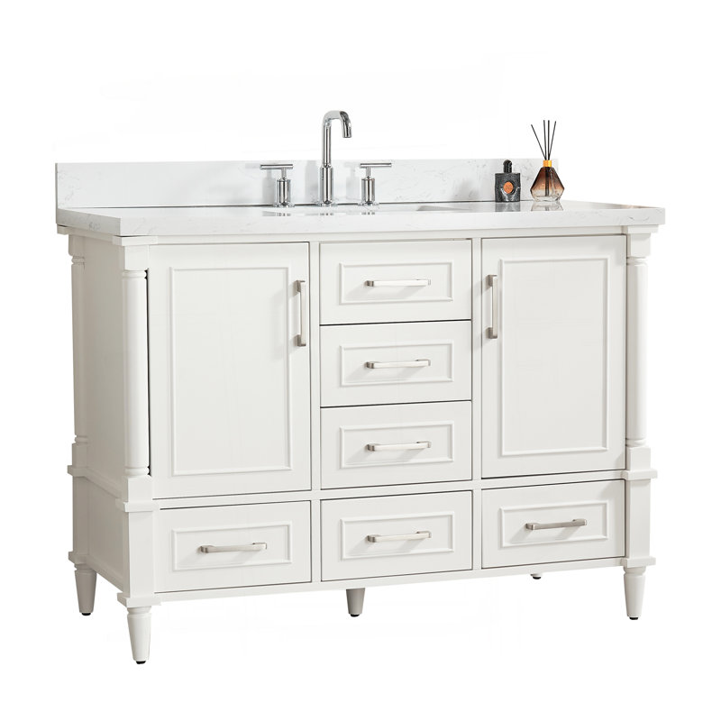 Meuble-lavabo simple autoportant de 48 po avec 2 ensembles de poignées libres entièrement assemblé