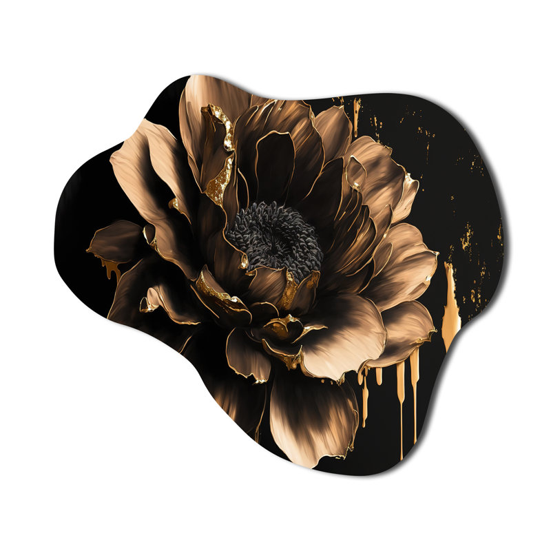 Noir et or Dahlia - nuage Dahlia Art mural en métal, sculpture murale asymétrique en métal, H 25 po x l 28 po x P 1 po