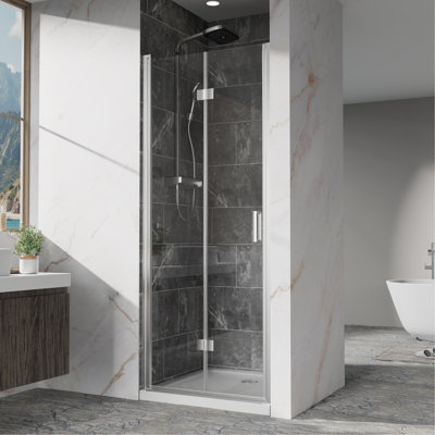 Pivot Shower Doors, 30" W X 72" H Frameless Bi-Fold Swing Shower Door,1/4" (6Mm) Clear Tempered Glass, Chrome Finish Hardware, Reversible Installation
