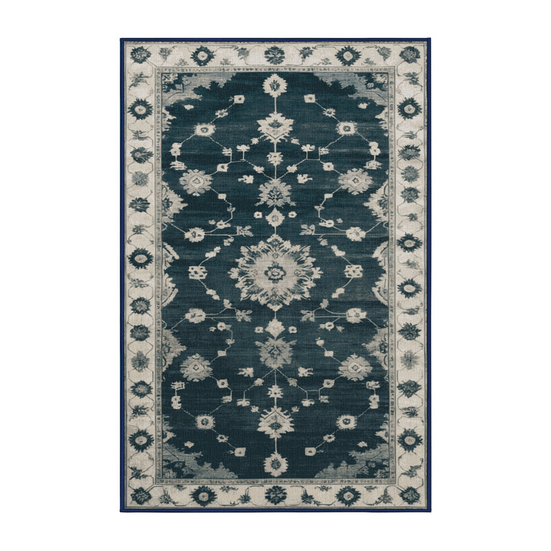 Machine Washable Overdyed Blue Area Rug, Rectangle 7' x 9'
