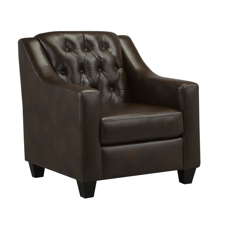 Fauteuil en cuir touffeté de 33 po de large Debolt, Cuir brun assorti