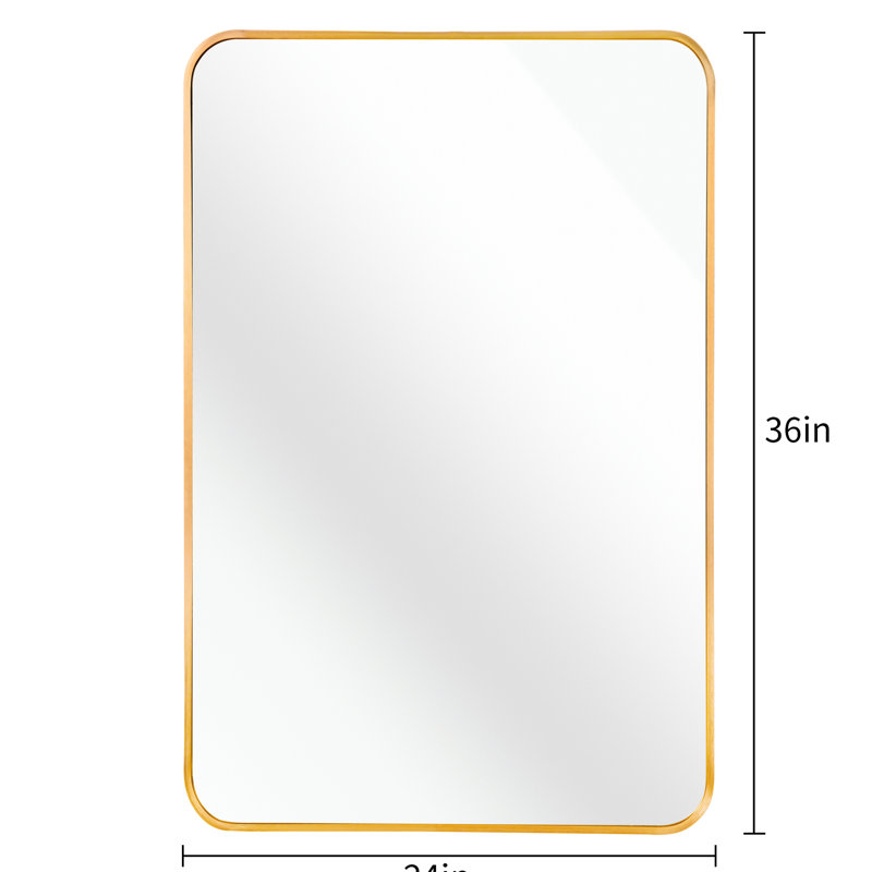 Miroir mural encadré en métal doré 24 x 36 po pour le charme de la salle de bain, verre de haute qualité, alliage de rouille, système de suspension renforcé, fiabilité et cadre, crochets pour une utilisation à long terme