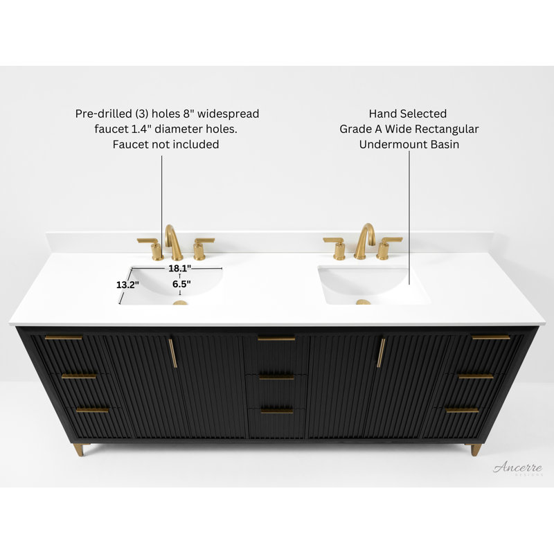 Turlington 84" Freestanding Standard Double Bathroom Vanity with Top, Black Oak