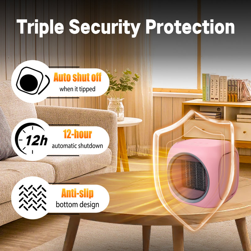 Desktop Space Heater With Hidden Mug Warmer, Electric Indoor Heater With Dual Heat Settings, Compact Personal Heater For Home Office & Bedroom, Pink