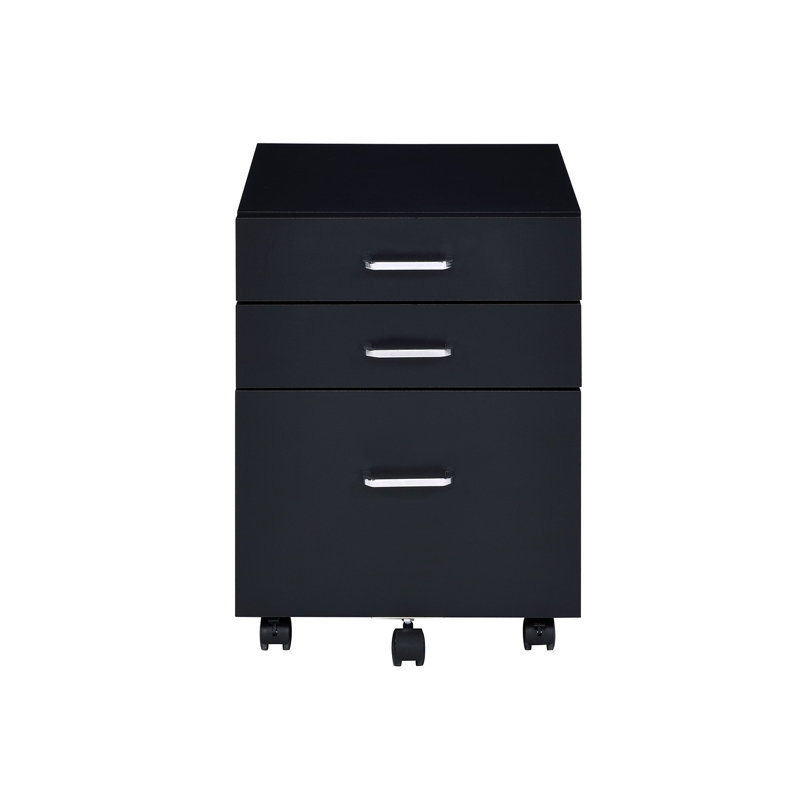 Bowden Contemporary 3-Drawer Rectangular File Cabinet with Wheels, Black