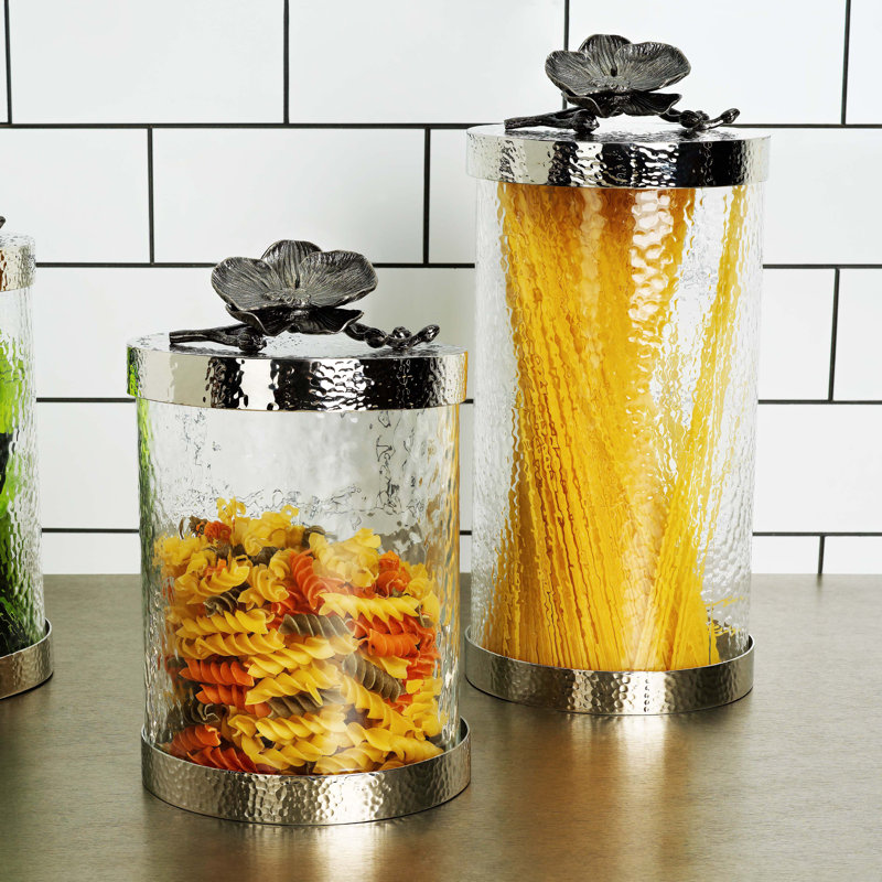 Orchid Kitchen Canister, Black, 8.5" H x 5.5" W x 5.5" D